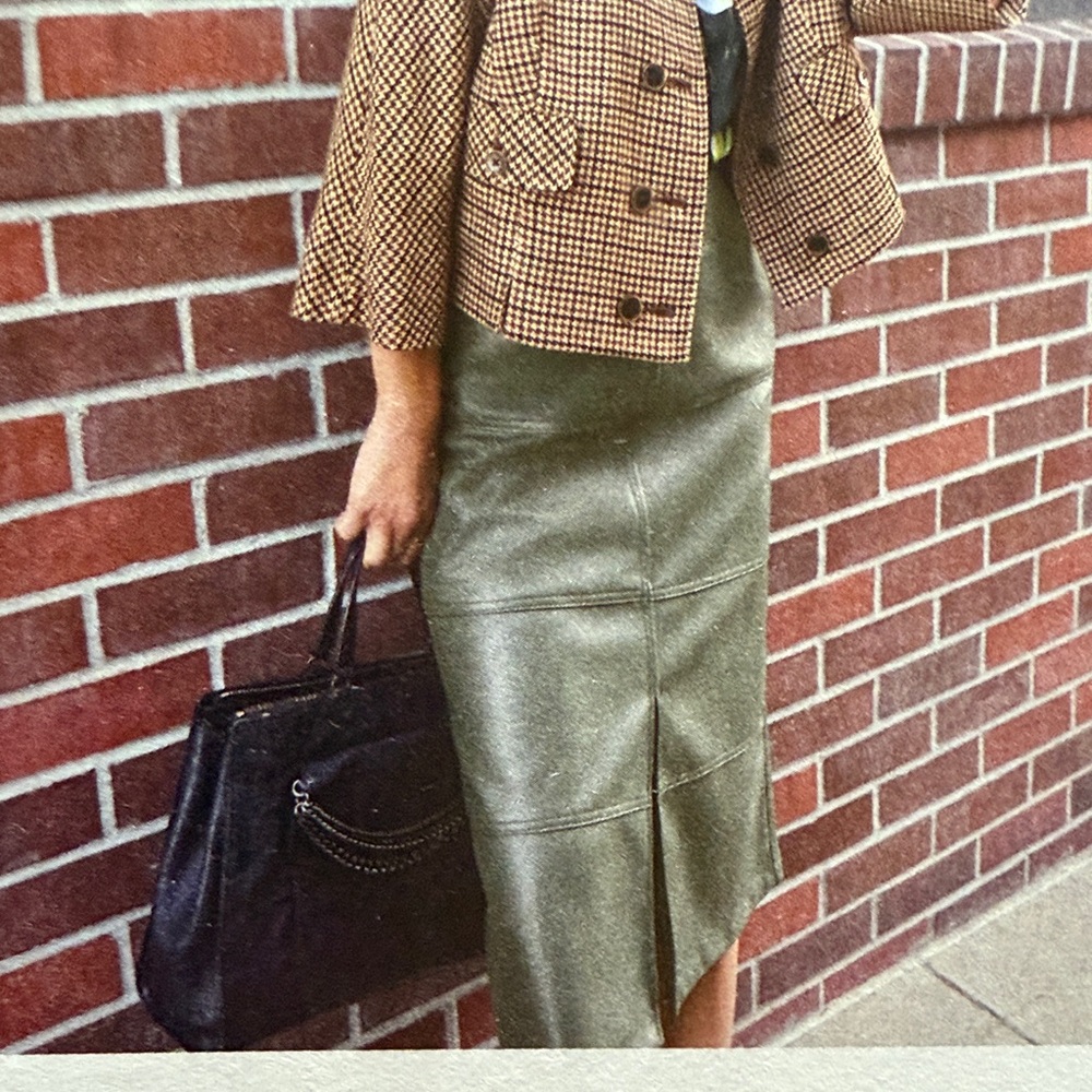 CAbi Moss Green Faux Leather A-Line Skirt